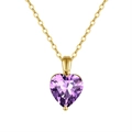 Bohemian purple heart gemstone pendant necklace with elegant gold chain link - Amethyst, 14K Gold Plated, Approx. Weight 1.32g
