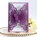 Elegant purple laser-cut wedding invitation with butterfly buckle and white insert card - Dark Purple