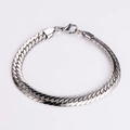 Detail view of 7.5mm silver stainless steel woven flat chain bracelet with lobster clasp - Silver Color Bracelet (22cm) / 7.5MM