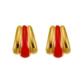 Vintage style 18k gold plated stainless steel earrings with red enamel shell design - 18K Gold / Red