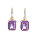 Square purple zircon huggie earrings plated in 18k gold with violet enamel accents - Purple