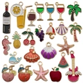 Colorful summer themed enamel charms with assorted cocktail and fruit shapes on white background - Enamel Beach Series (SN212)