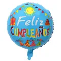 Blue 18 inch round foil balloon featuring Spanish Feliz Cumpleaños birthday greetings - 18 Inch Gift Spanish Birthday Round