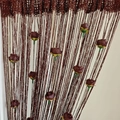 Brown fringe string curtain with fabric roses and shimmering silver silk thread details - Coffee