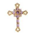 Exquisite gold cross pendant with purple zircon stones and intricate filigree details - Pendant 91 (Gold Purple Stone Luxury Cross)