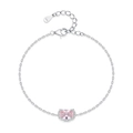 S925 Silberarmband mit rosa ovalem Zirkonstein in einer niedlichen Anhänger-Fassung - 925er Silber / Silber (Mit Rosa Zirkonia)