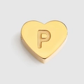 Polished gold heart-shaped bead with engraved letter P for DIY jewelry making projects - Letter P / Gold