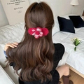 Elegant red knit floral claw clip with checkered pattern for women autumn hair styles - Rose Red Flower