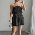 Eleganter schwarzer trägerloser Romper mit Rüschen und elastischer Taille für den Sommer - S / Schwarz