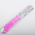 Pink and iridescent silver mermaid sequin slap bracelet with reversible shiny texture - Holographic Pink-Silver