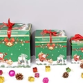 Three-piece set of green Christmas gift boxes with red ribbons and cartoon Santa design - LH-7 Green Sleigh Gift Santa Set Box