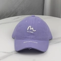 Detail of purple washed cotton baseball cap with DESTINATION embroidery and distressed holes - One Size (58-60cm) / Purple