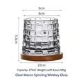270ml woven texture whiskey glass with a round wooden base and clear glass finish - Transparent Weave Pattern with Wooden Base
