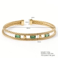 18K gold plated 304 stainless steel wire open bracelet with green zircon accents - Three Green Rectangular Stone Style (624-01)