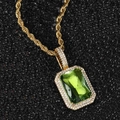 Hiphop-Goldkette mit quadratischem smaragdgrünem Edelsteinanhänger und Zirkonia - Gold mit olivgrünem Stein (Anhänger Halskette)