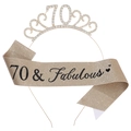 70th birthday set featuring a sparkling crystal tiara and gold 70 & Fabulous sash - One Size / 70th (Glitter) / Gold/Black