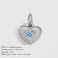 Silver stainless steel heart charm with light sapphire March birthstone, 10x12mm - March Light Blue / Silver