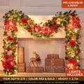 Golden red 2.7m Christmas PVC garland with festive ornaments bows and LED lights - 270CM Finished Garland Set / Red Gold