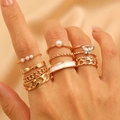 Gold ins style stackable rings set featuring pearls, butterfly crystals and enamel - Enamel Pearl Gold Stackable Ring Set (12429)