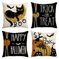 Detail view of four linen Halloween pillow covers with glitter patterns and festive text - Halloween Series 4-Piece Set-01