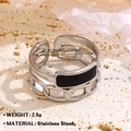 Verstellbarer Edelstahlring mit schwarzer Emaille und hohlem Kettendesign für Damen - Kettenring