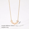 Elegant gold finish necklace with five 7mm white pearls and adjustable 400mm+50mm chain - Five Pearl Pendant Style (HF-X2223)