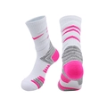 White basketball socks with pink and gray stripes, thick cushioned towel sole for sports - Kids One Size / White/Rose Red