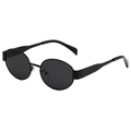 Classic black oval metal frame sunglasses with dark grey UV protective lenses - Black Frame Grey Lens