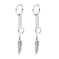 Silver feather dangle earrings with punk style long chains and hoops for men and women - Style 11 Silver Single