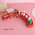 Red wooden Christmas train decoration with snowmen and bears, 19.7cm length - Red Plastic Train
