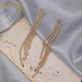 Detail of luxury long tassel earrings with sparkling rhinestones on golden metal base - Gold Irregular Rhinestone Tassel