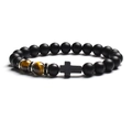 Retro cross pendant bracelet with 8mm matte beads and tiger eye stones on elastic cord - Brown Tiger Eye Style / 6mm