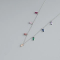 Collier en argent S925 avec pendentif en zircon arc-en-ciel et pierres rectangulaires - Or Blanc (Pierre Colorée)