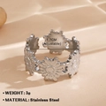 Silver stainless steel adjustable open ring with daisy flower pattern design - Patrick Star / Silver
