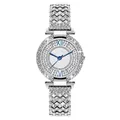 Orologio al quarzo lusso da donna argento con lunetta diamantata e lancette blu su quadrante - Orologio Singolo Argento