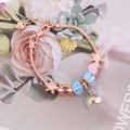 Bracciale a catena snake oro rosa con perle di vetro colorate e ciondoli arcobaleno - Stile Fiocco di Neve Arcobaleno Rosa Blu (2#)