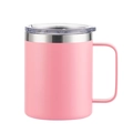 Pink 12oz insulated stainless steel mug with handle and transparent lid for office use - Pink