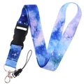 Neck lanyard with galaxy pattern, quick release buckle and metal lobster clasp for IDs - Blue Purple Gradient Galaxy (YZ20-18)