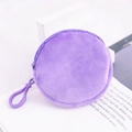 Mini round purple plush coin purse with matching plastic hook and zipper closure - 8.5cm / Purple