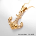 Collana con ciondolo ad ancora in acciaio inossidabile placcato oro 18K con diamanti - Stile Ancora (N0140G)