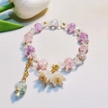 Exquisite beaded bracelet with pink crystals and white lily of the valley floral charms - S017-mixed Color Lily Of The Valley Bracelet #sz181