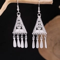 Ethnic vintage silver hollow triangle earrings with water drop tassels in a retro style - Silver Triangle Teardrop Tassel(E5774-7)