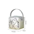 Detailed view of silver metallic makeup bag showing dimensions and 130g lightweight design - Square Handheld Bag (X-216) / Silver