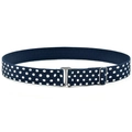 Adjustable kids navy blue polka dot elastic belt with silver T-buckle and metal slide - Dark Blue Polka Dot