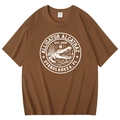 Brown cotton short sleeve T-shirt featuring white Alligator Alcatraz graphic print - Coffee