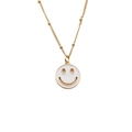Vergoldete Perlenkette mit weißem Emaille-Smiley-Anhänger und Zirkonia-Verzierung - 40+5CM Perlenkette / Weiß