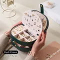 Dark green multi-layer PU leather jewelry box with compartments for rings and earrings - Dark Green
