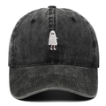 Berretto da baseball nero lavato con ricamo fantasma e motivo calzini a righe colorate - Nero