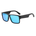 Lunettes de soleil polarisées avec monture en bois noir et verres miroirs bleus - Monture Grain de Bois Noir Film Bleu