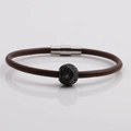 Bracciale in pelle marrone con chiusura magnetica e ciondolo con zirconi blu - Marrone Scuro